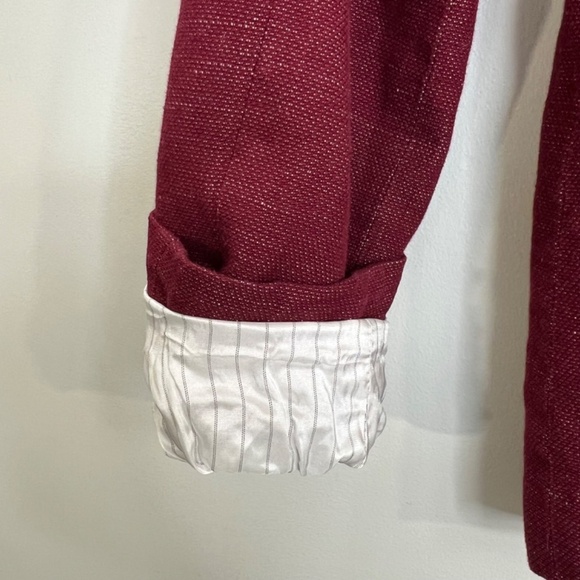 Lucky Brand burgundy linen blend 2 button roll sleeve unlined blazer jacket S - Picture 8 of 14